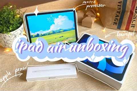 Ipad air 4 Sky blue 2022 asmr unboxing 🌱 [256 gb] + apple pencil + aesthetic study with me