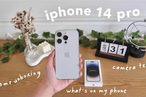 iPhone 14 Pro (silver)  asmr unboxing, what’s on my iphone & camera test