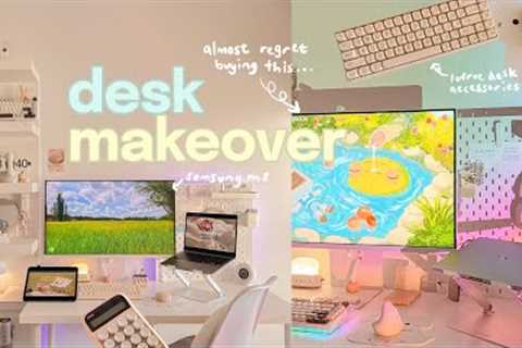 desk setup makeover 🖥️ samsung m8 unboxing, desk accessories, cable management