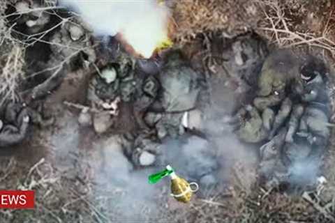 Horrible! Ukrainian special forces drones blow up dozen Russian infantry in trench Bakhmut