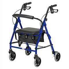 Blue Folding Rollator with Brakes & Seat