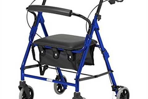 Blue Folding Rollator with Brakes & Seat