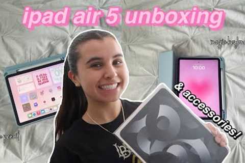 IPAD AIR 5 UNBOXING + apple accessories! & setting up my new device🩵