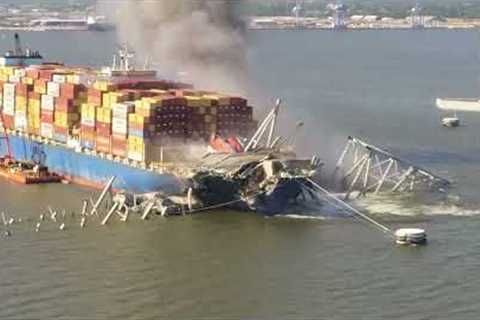 Drone Captures Spectacular Footage: Bridge Section Being Moved from M/V Dali