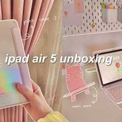 ipad air 5 (pink) unboxing 🌷 | apple pencil 2 + accessories & setup |