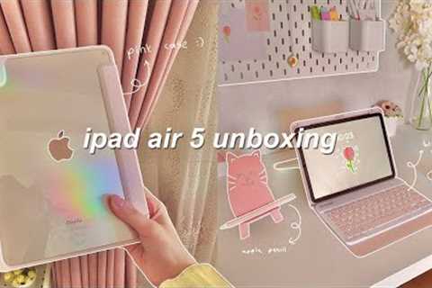 ipad air 5 (pink) unboxing 🌷 | apple pencil 2 + accessories & setup |