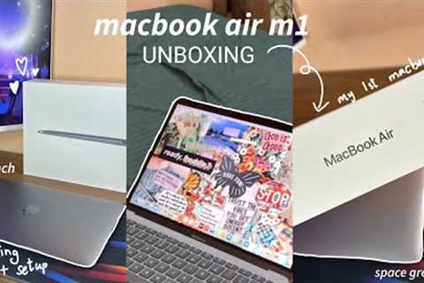 📦 UNBOXING MacBook Air M1 (space grey) + setup✨🌱  #explorepage #unboxing #macbook #asmr #aesthetic