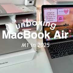 MacBook Air M1 unboxing (space gray) in 2025 ✨☁️ + accessories, esr wireless mouse, aesthetic setup